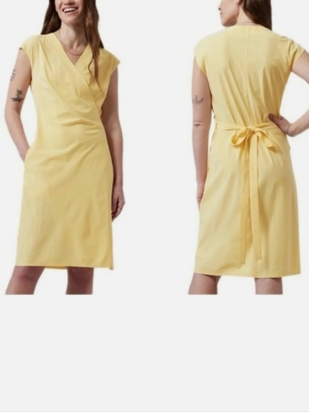 Athleta Women's Yellow Wrap-Style Tie-Back Dress Size Small